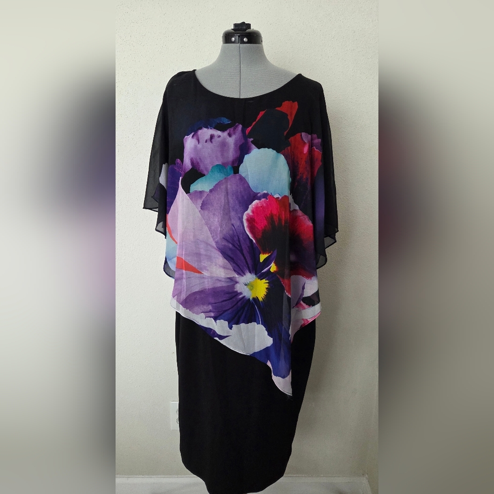 Avenue Black Dress with Vibrant Floral Design